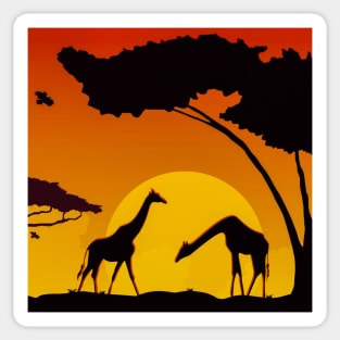 Giraffes in African Savanna Landscape Sticker